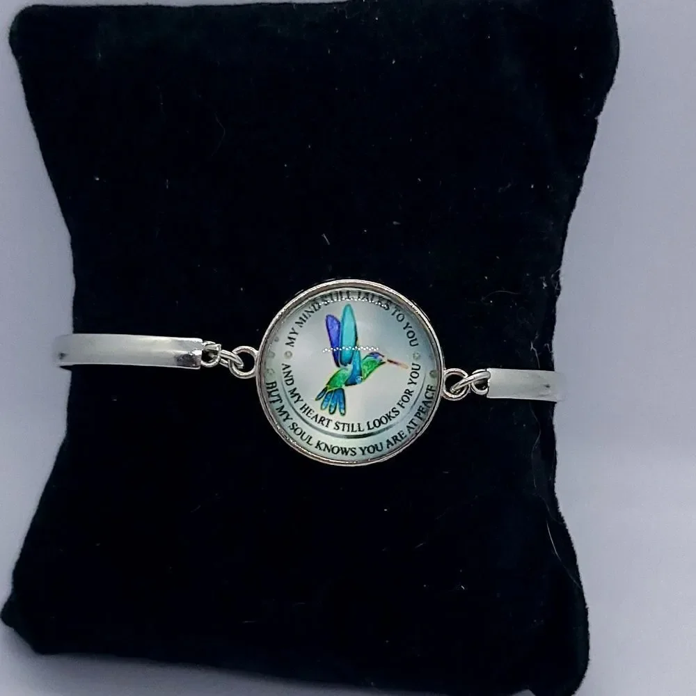 Hummingbird Memorial Jewelry Set Necklace Bracelet Earrings Sympathy Gift
